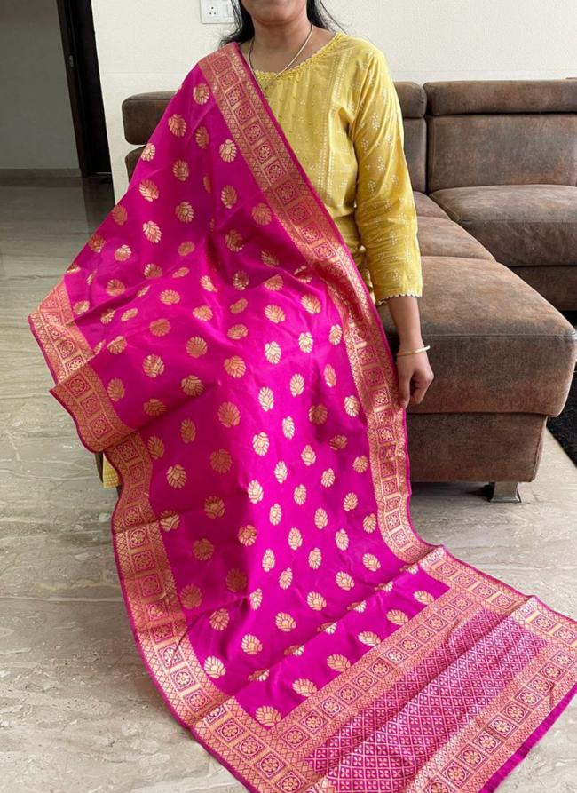 Banarasi Silk Rani Pink Festival Wear Zari Work Dupatta